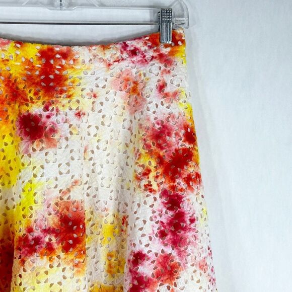 Ann Taylor Size 6 Skirt Maisie Daisy Tie Dye Handmade Yellow Red Eyelet 546‎ - Picture 9 of 11